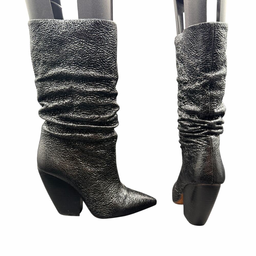 IRO Elektro Metallic Black Leather Slouch Cone Heel Boots Size 36 us 6 - Picture 1 of 15